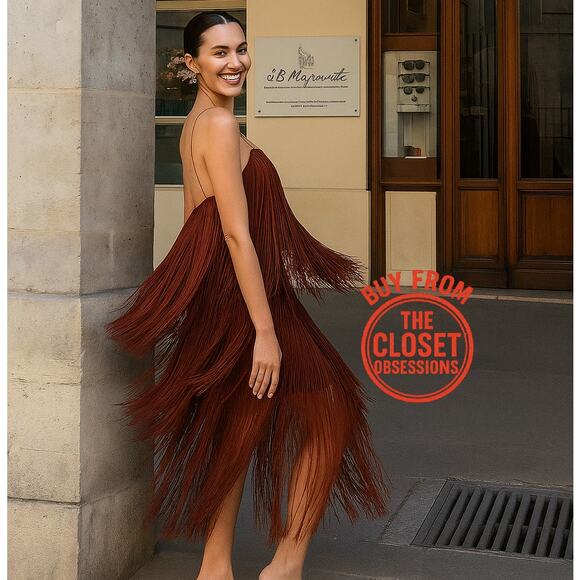 ZARA Fringe Midi Dress with Spaghetti Straps NWT 🤎 - Picture 2 of 16